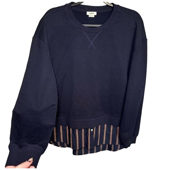 Jason Wu Crewneck Combo Striped Button Down Sweatshirt Navy Red Size Large - Picture 4 of 12